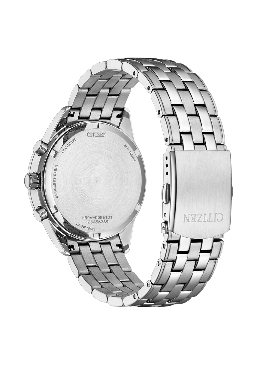 Eco-drive Men Quartz Black Dial Chronograph Stainless Steel Watch AT2600-57E