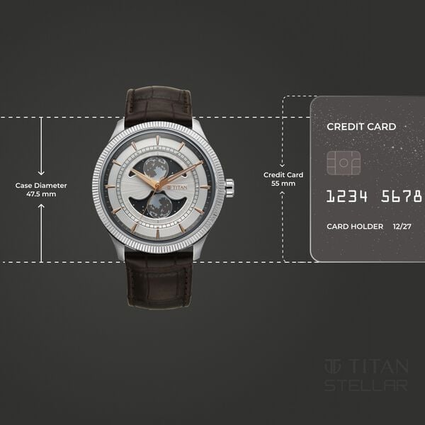 Titan Stellar Analog with Dual Moon Phase and Silver Dial Brown Leather Strap Watch for Men