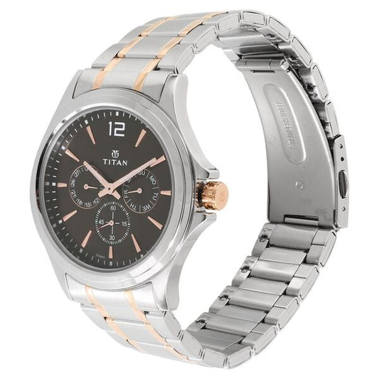 Titan Workwear Quartz Multifunction Brown Dial Stainless Steel Strap watch for Men