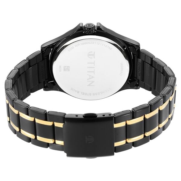 Titan Black and Gold Black Dial Quartz Multifunction Stainless Steel Strap watch for Men