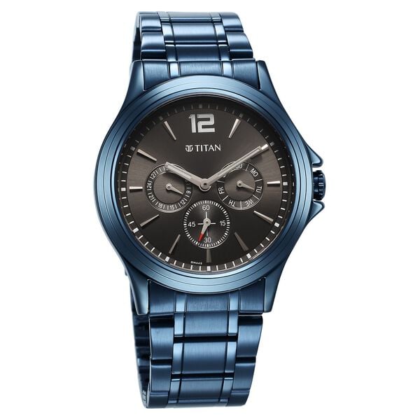 Titan Neo Splash Anthracite Dial Quartz Multifunction Stainless Steel Strap Watch for Men