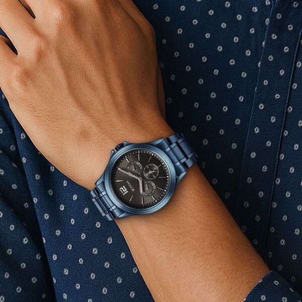 Titan Neo Splash Anthracite Dial Quartz Multifunction Stainless Steel Strap Watch for Men