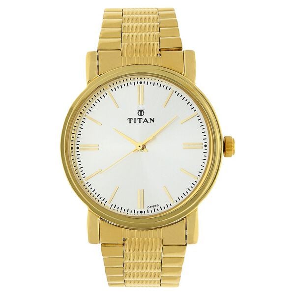 Titan Quartz Analog Silver Dial Golden Stainless Steel Strap Watch For Men