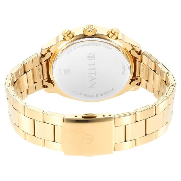 Titan Black and Gold Silver Dial Quartz Multifunction Stainless Steel Strap watch for Men