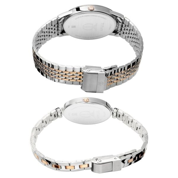 Titan Bandhan Quartz Analog Silver Dial Two Toned Stainless Steel Strap Watch For Couple