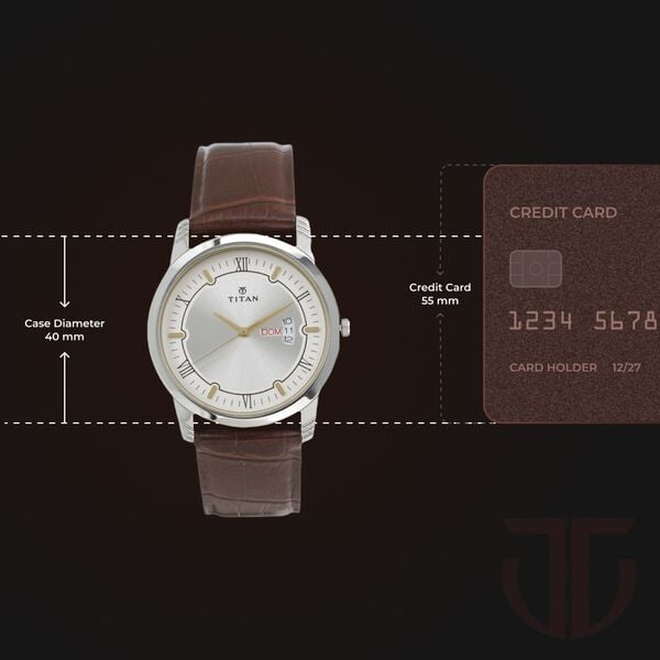 Titan Quartz Analog with Day and Date Silver Dial Leather Strap Watch for Men