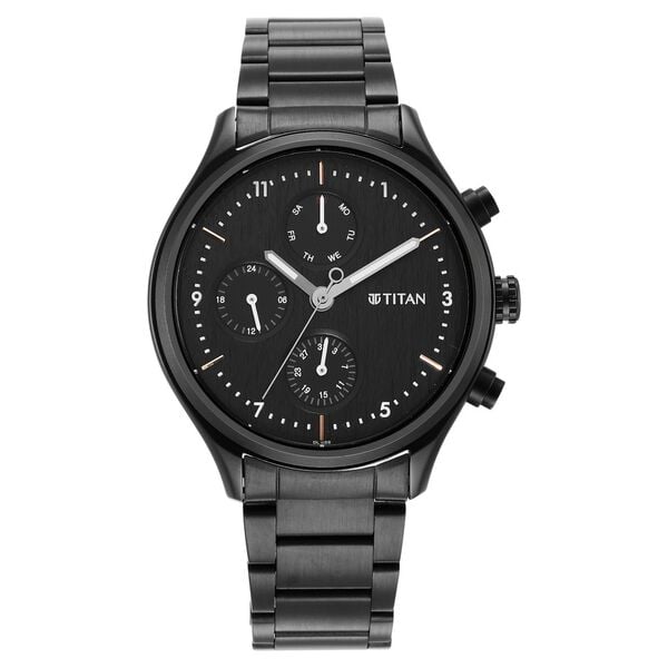 Titan Neo Black Dial Quartz Multifunction Stainless Steel Strap watch for Men