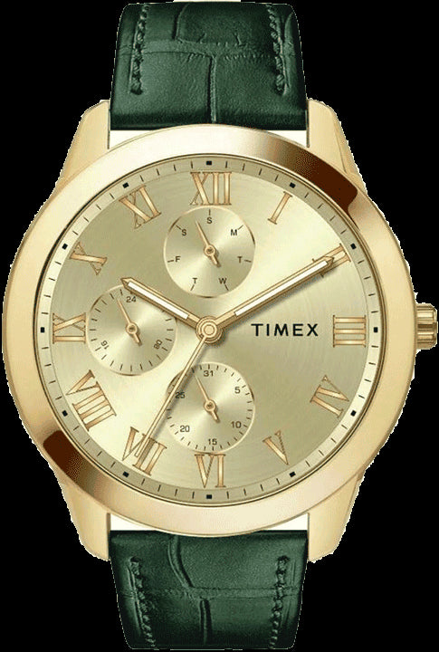 Timex Full Roman Champ Dial Green Croco leather Strap Men's Watch TWEG18526
