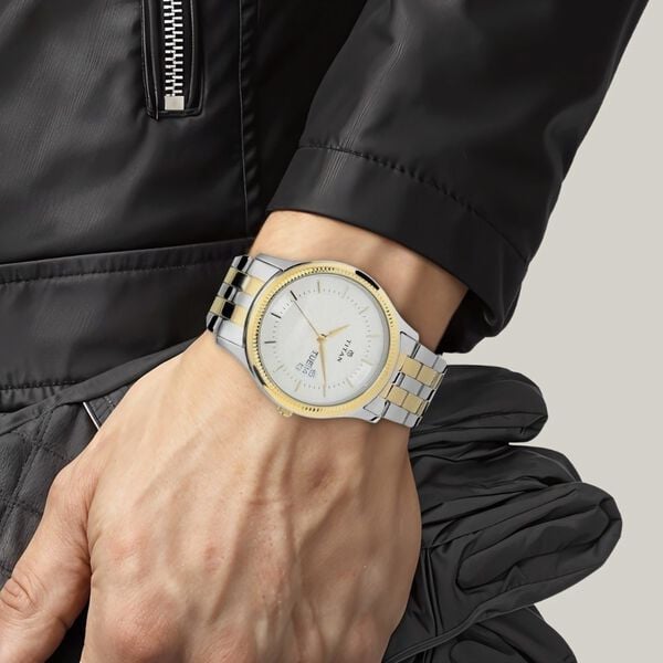 Titan Quartz Analog with Day and Date Silver Dial Stainless Steel Strap Watch for Men