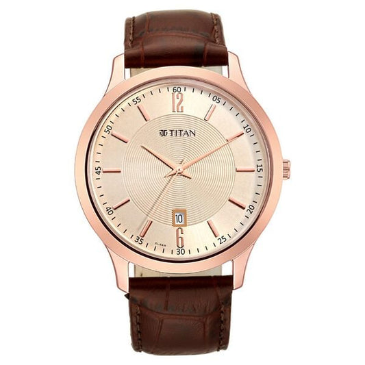 Titan Rose Gold Dial Analog with Date Leather Strap watch for Men NR1825WL02