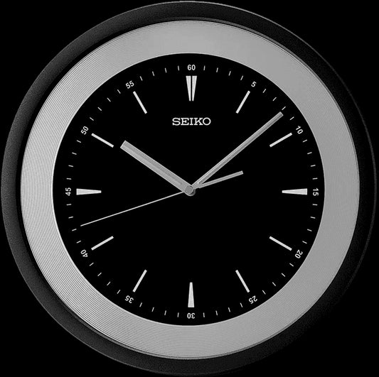 Seiko Elegant Black Round Plastic Case Analog Wall Clock for Home Office Decor Living Room Gifts Quiet Sweep Second Hand