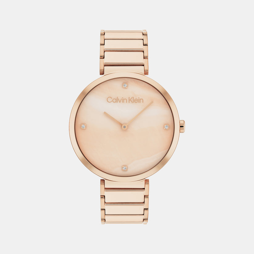 Minimalistic T-Bar Women Quartz Rose Gold Dial Analog Stainless Steel Watch 25200429