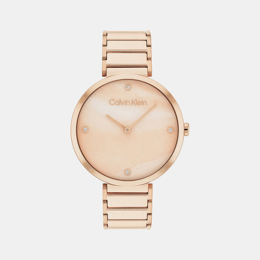Minimalistic T-Bar Women Quartz Rose Gold Dial Analog Stainless Steel Watch 25200429