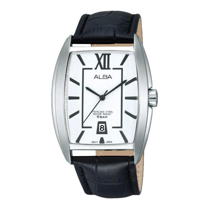 Alba Prestige AS9797X1 Men White Dial Black Leather Strap