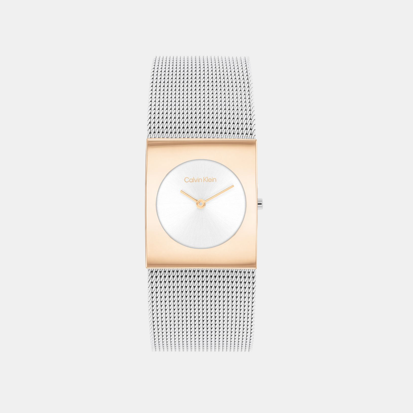 Ck Pulse Women Quartz Silver & White Dial Analog Mesh Watch 25100063