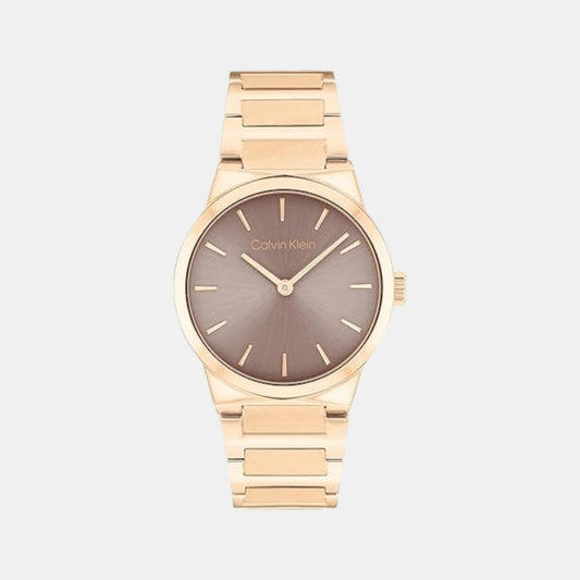 Ck Linear Elegance Women Quartz Brown Dial Analog Stainless Steel Watch 25100078