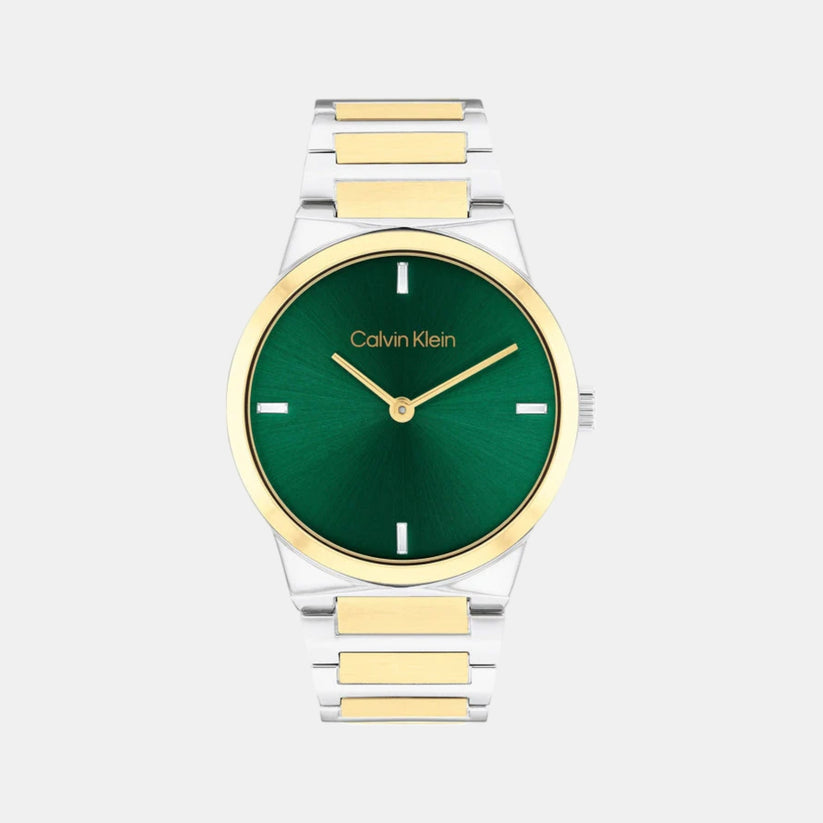 Ck Linear Elegance Women Quartz Green Dial Analog Stainless Steel Watch 25100087