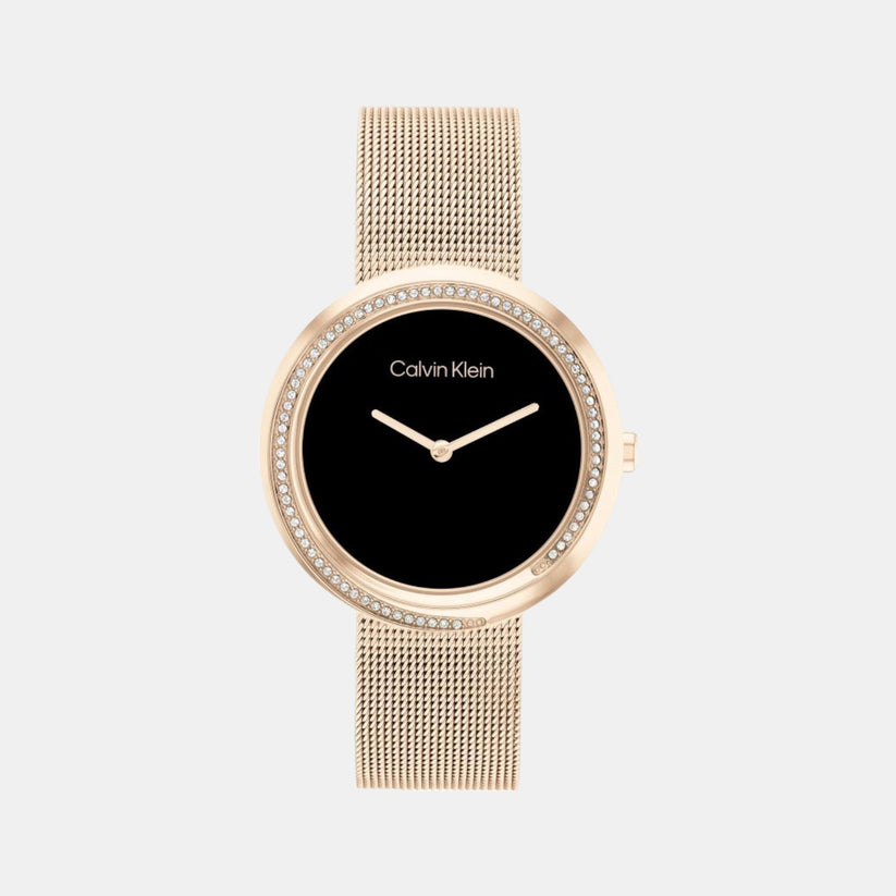 Twisted Bezel Women Quartz Black Dial Analog Stainless Steel Watch 25200151