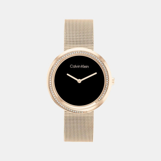 Twisted Bezel Women Quartz Black Dial Analog Stainless Steel Watch 25200151