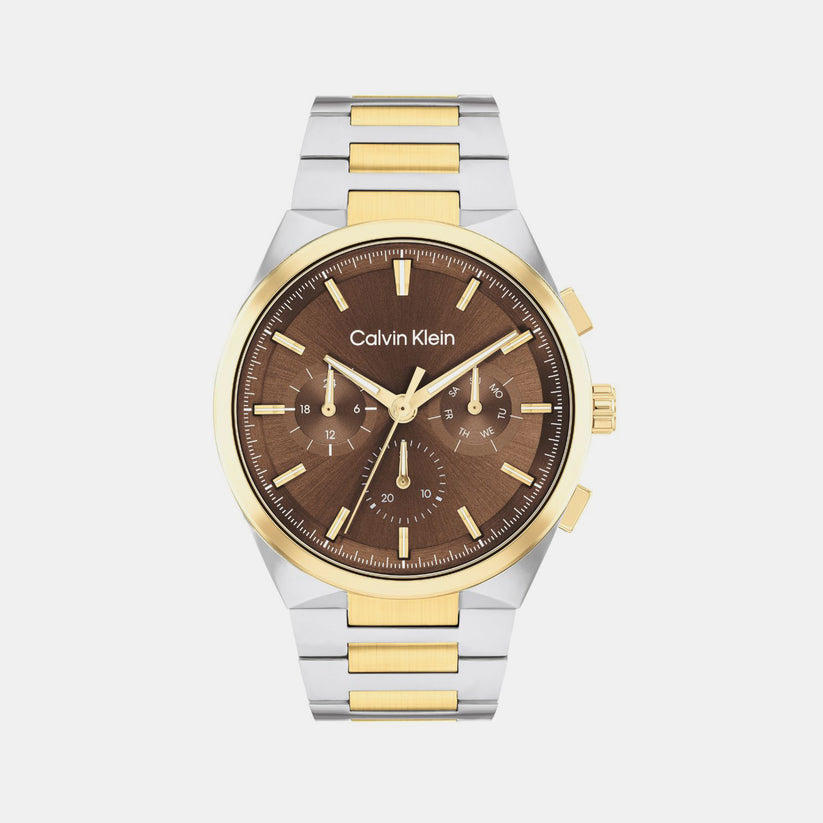 Distinguish Men Quartz Dark Brown Dial Multi-Function Stainless Steel Watch 25200442