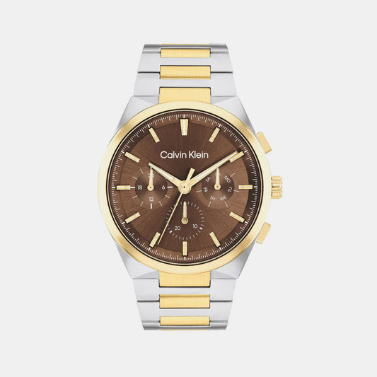 Distinguish Men Quartz Dark Brown Dial Multi-Function Stainless Steel Watch 25200442