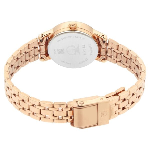 Titan Quartz Analog Silver Dial Rose Gold Stainless Steel Strap Watch For Women