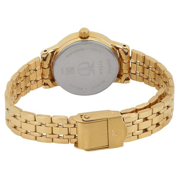 Titan Quartz Analog Champagne Round Dial Golden Stainless Steel Strap Watch For Women