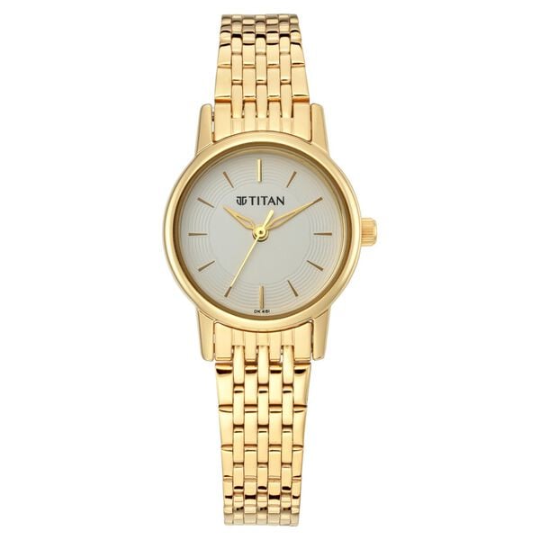 Titan Quartz Analog White Dial Golden Metal Strap Watch For Women