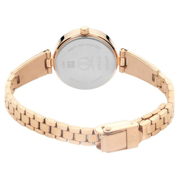 Titan Quartz Analog Silver Dial Rose Gold Metal Strap Watch For Women