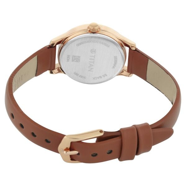 Titan Quartz Analog Silver Dial Tan Leather Strap Watch For Women