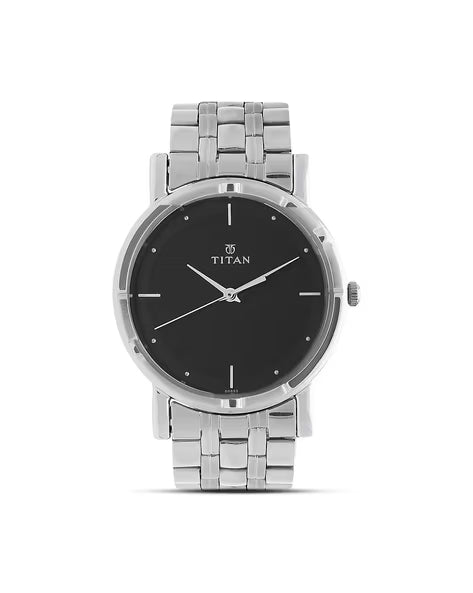 Titan Men's Elegance Watch: Black Dial with Sleek Link Strap