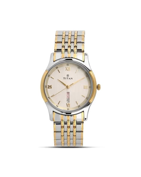 Titan Analog with Day and Date Off White Dial Stainless Steel Strap watch for Men