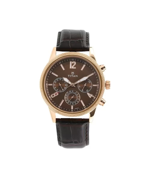 Titan Men's Metropolitan Luxe: Multifunction brown Dial with leather Strap