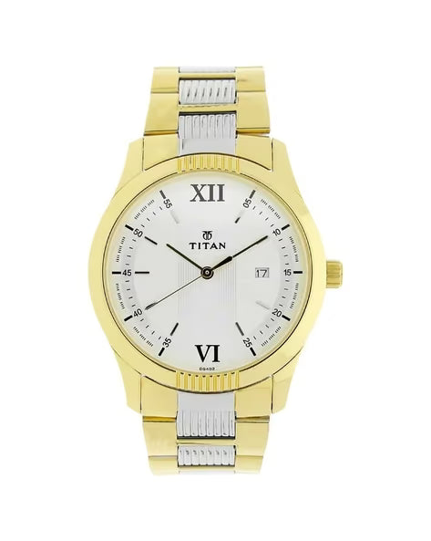 Titan Quartz Analog White Dial Stainless Steel Strap Watch for Men