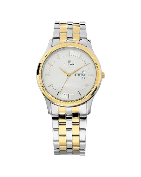 Titan Quartz Analog with Day and Date Silver Dial Stainless Steel Strap Watch for Men