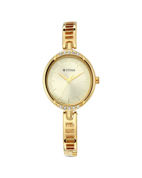 Titan Quartz Analog Golden Dial Metal Strap Watch for Women NS2637YM01