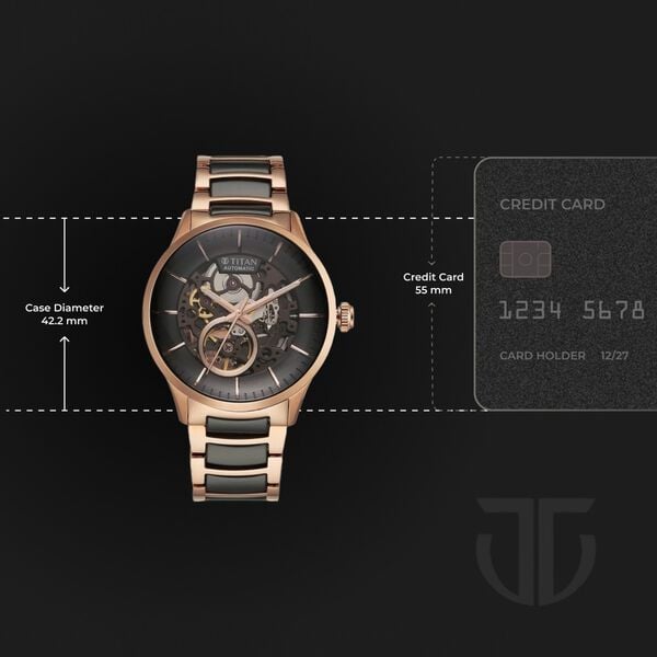 Titan Ceramic Fusion Automatic Black Dial Rose Gold Dual-Toned Stainless Steel Bracelet Watch for Men
