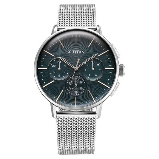 Titan Light leathers Multifunction Anthracite Dial Stainless Steel Strap Watch For Men