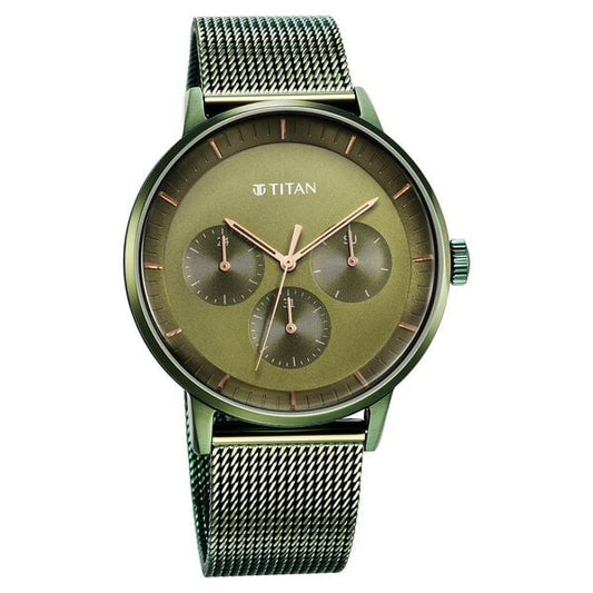 Titan Modern Classics Green Dial Quartz Multifunction Stainless Steel Strap Watch for Men