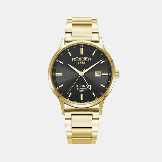 R-Line Gmt Men Quartz Black Sunray Dial Analog Stainless Steel Watch 990987 48 85 05