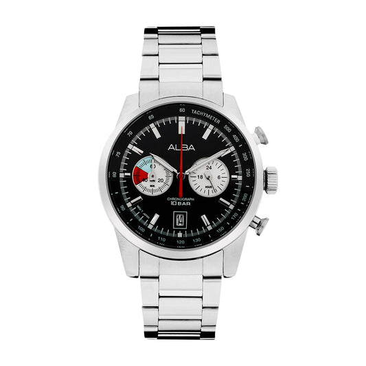 A4B001X1 Black + White Dial Chronograph Watch
