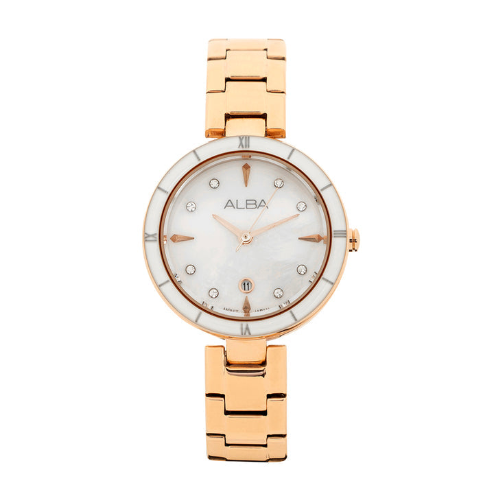 AH7AW6X1 White Mother of Pearl With Rose Gold Strap