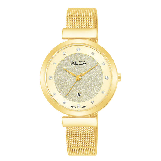 AH7CA2X1 Silver Shimmer Dial With Gold Strap Ladies Watch