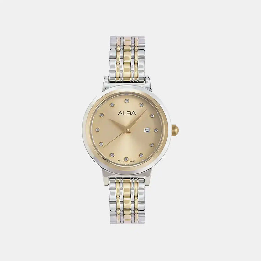 Women Quartz Champagne Dial Analog Steel Watch AH7EX4X1