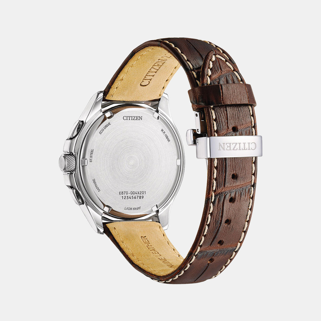 Men Eco-Drive Brown Dial Chronograph Leather Watch BL8160-07X