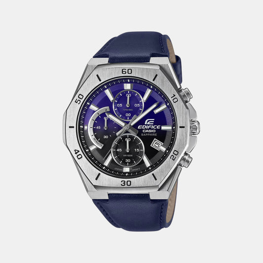 Edifice Men Quartz Black Dial Analog Leather Watch ED646