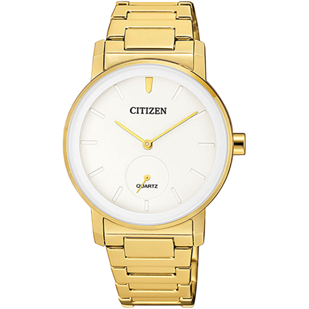 Citizen Stainless Steel Analog White Dial Women Watch-Eq9062-58A, Gold Band