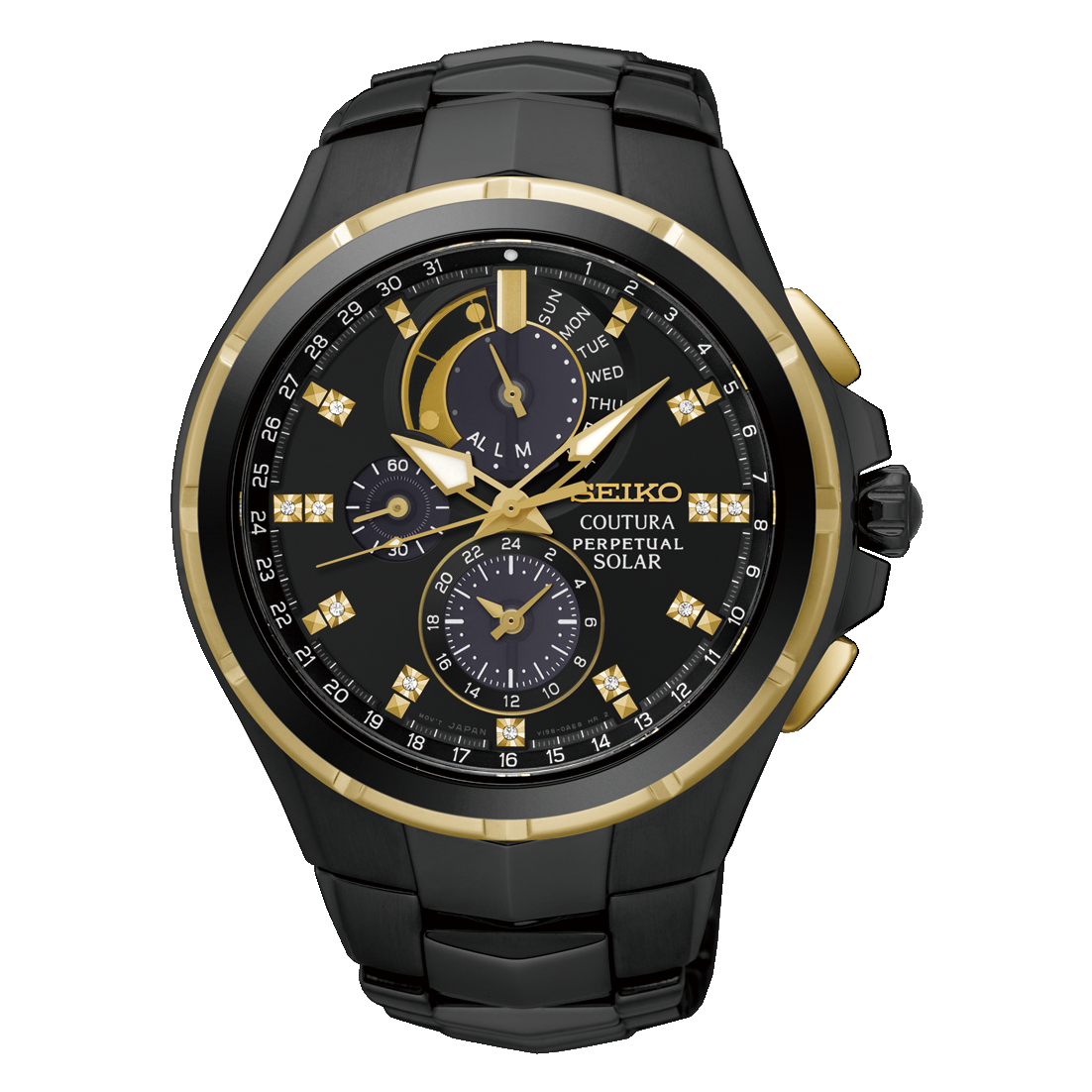 Coutura Men Solar Black Dial Chronograph Stainless Steel Watch SSC573P1