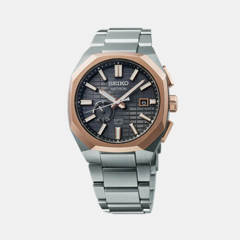 Astron Men Solar Grey Dial Analog Stainless Steel Watch SSJ014J1