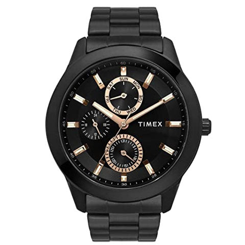 TIMEX Stainless Steel Men Multifunction Black Round Dial Analog Watch